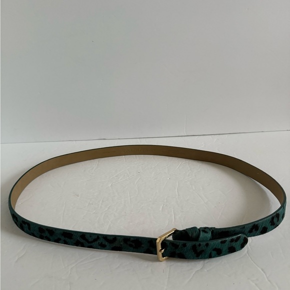 Teal Leather Belt with Gold Buckle and Textured Design - Picture 1 of 6